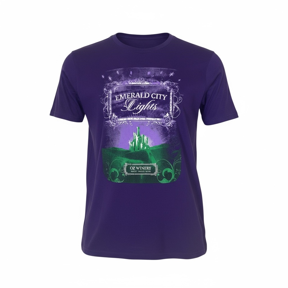 Emerald City Lights Oz Winery, Wamego Kansas, Purple T- shirt, size S, Wicked